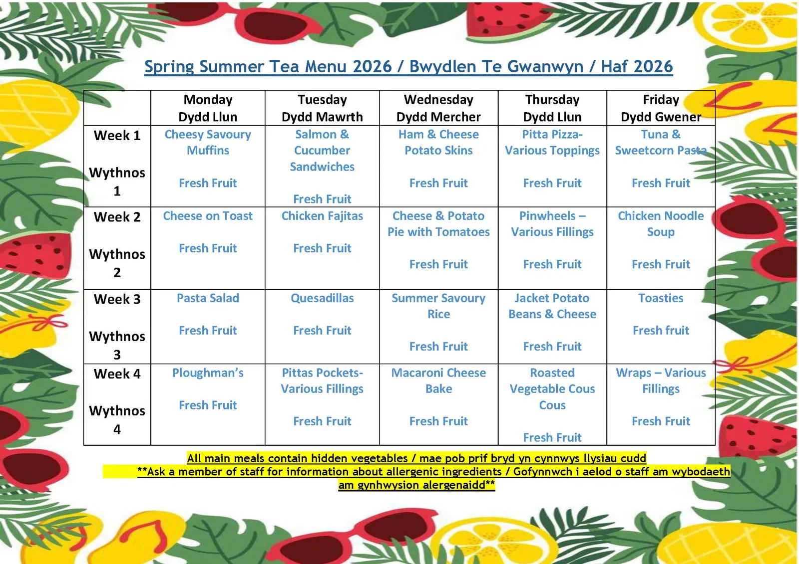 Our Spring and Summer 2026 tea menu, a four-week rotating menu